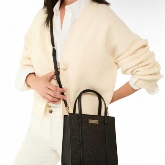 NWT Limited Edition Kate Kenzie Black Glitter Small Tote Crossbody Bag - Picture 5 of 9